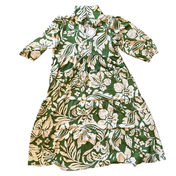 Umgee Dresses & Skirts - NWT Umgee Womens Large Olive Green & Cream Floral Tiered Dress